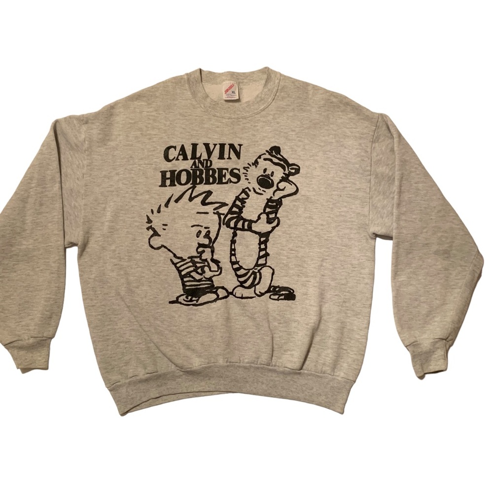 Vtg 80’s Calvin And Hobbes Sweatshirt Crewneck Grey Jerzees Made In USA Sz XL